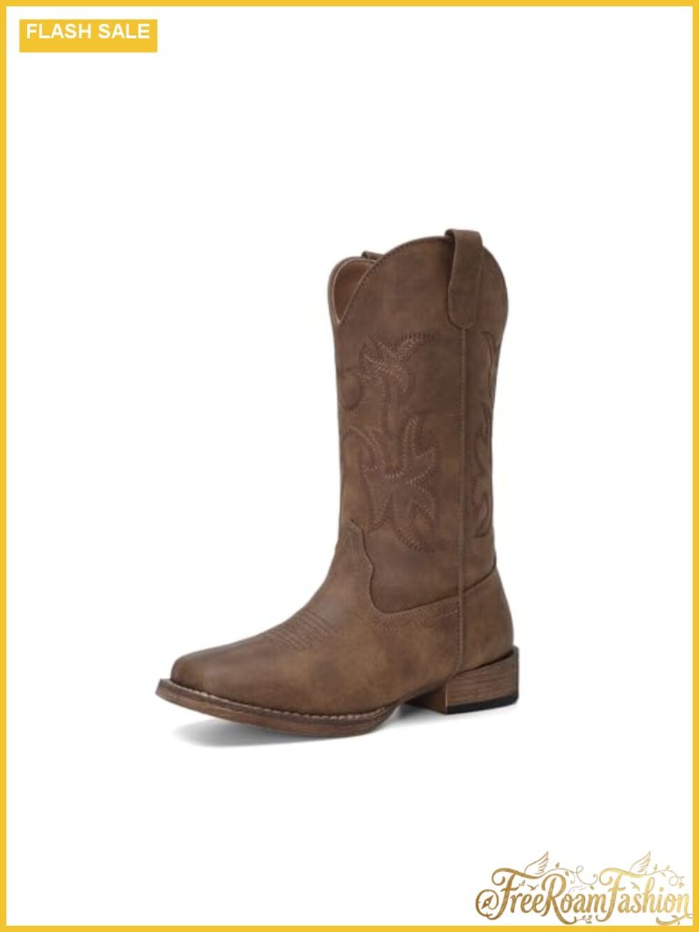 Women's Cowboy Boots Faux Leather Square Toe Mid-Calf Western